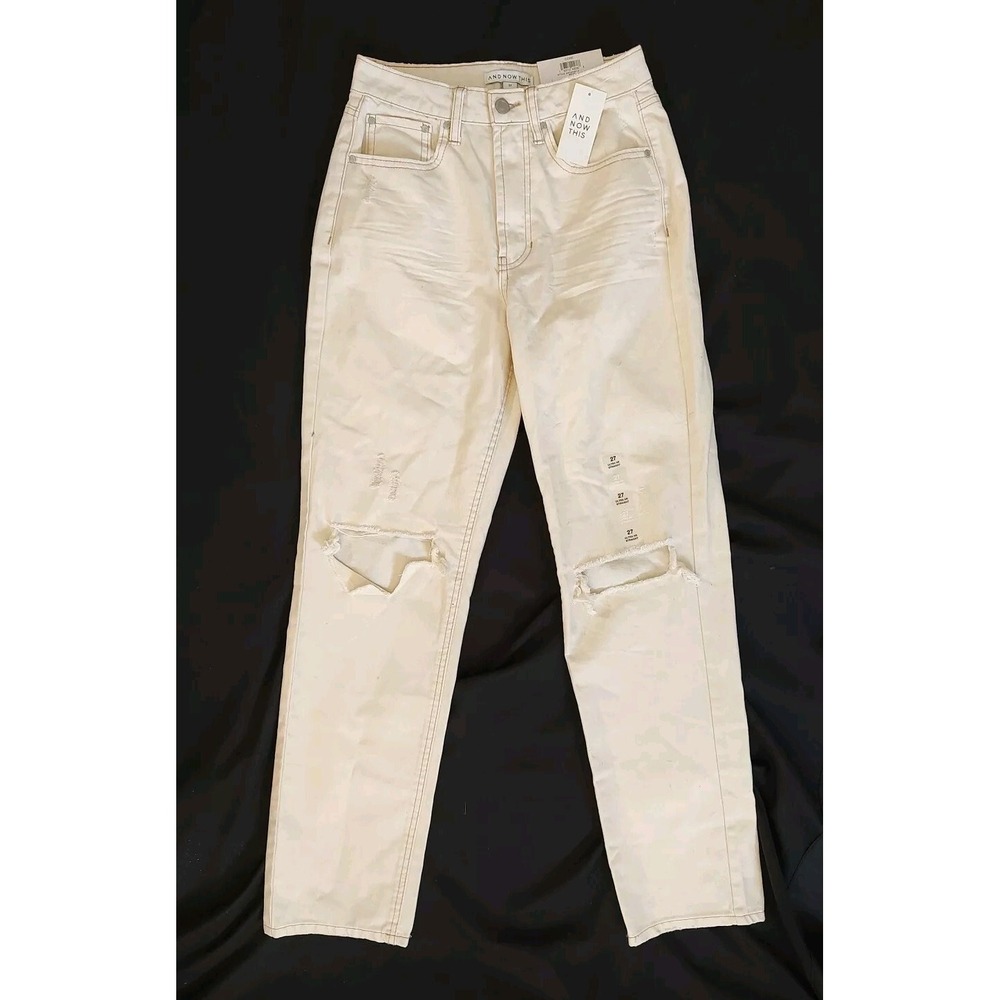 NWT And Now This Ultra HR Straight 90s Inspire Slim Straight Bone Distress 27